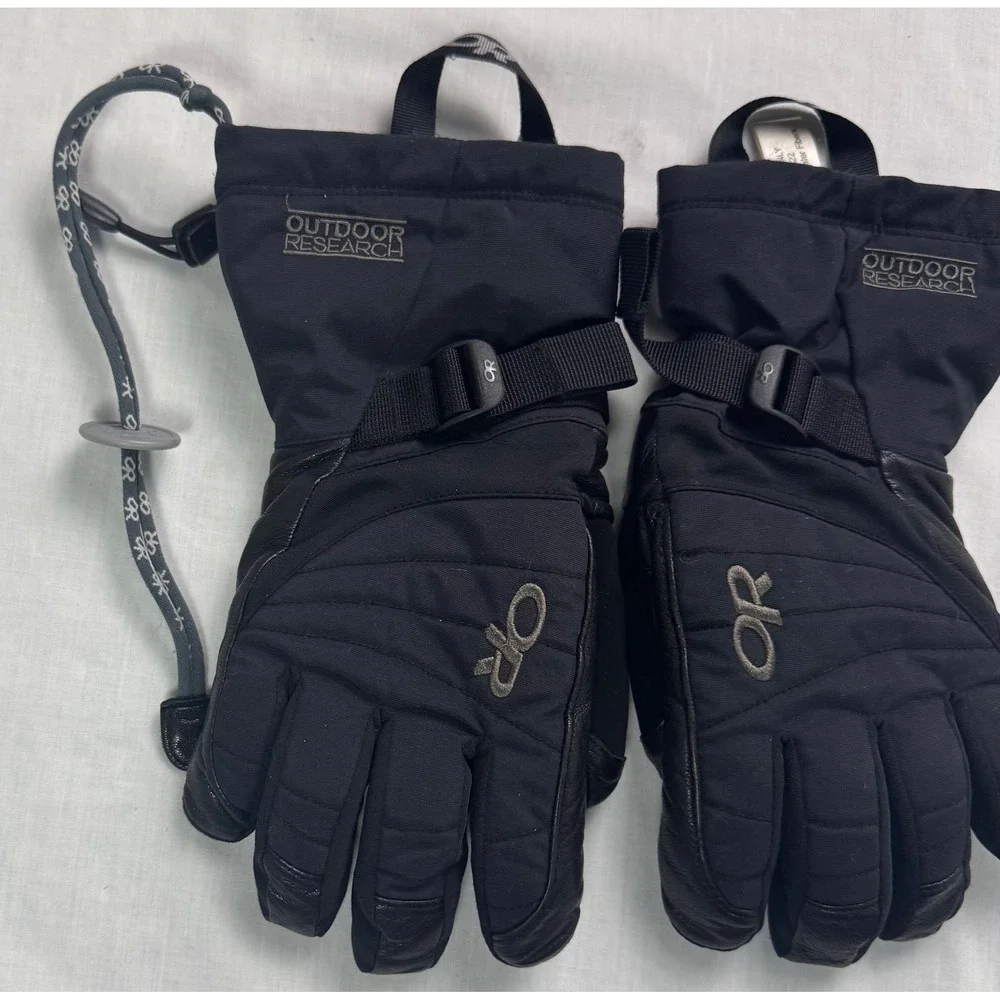 Outdoor Research Womens Revolution Gloves Black Leather Palm Winter Ski Small 6